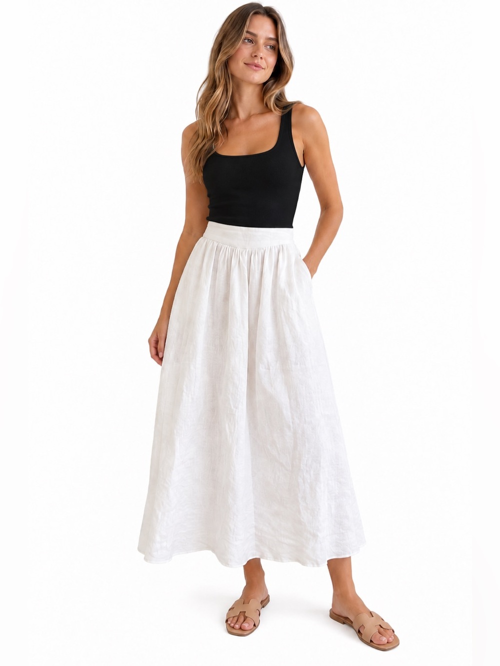 Dissh Gemima White 100% Linen Maxi Skirt Size US 2 NWT Lined A-Line Coastal